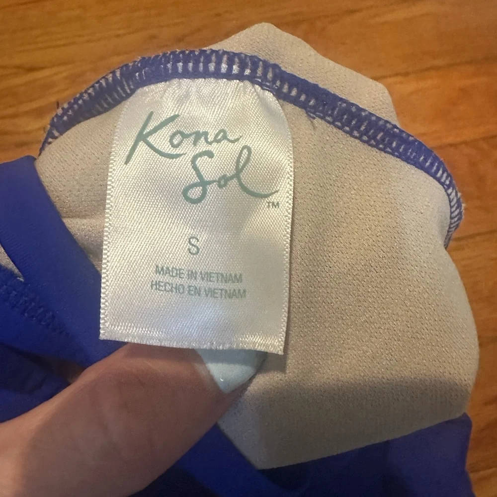 Kona Sol One‎ Piece Swimsuit Blue Small High Neck Strappy Back Missing Pads